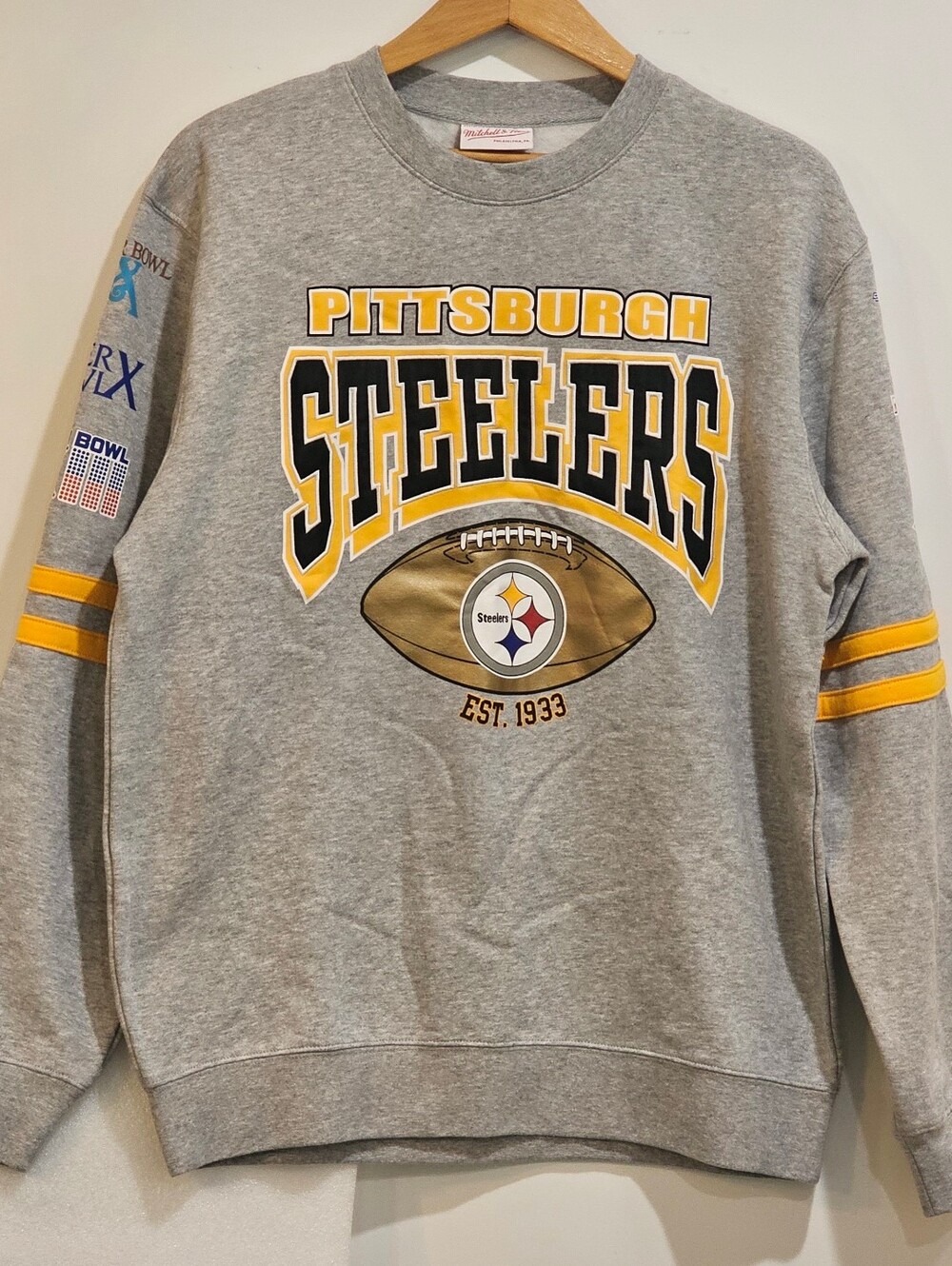 Mitchell & Ness Gray Pittsburgh Steelers Crewneck Unisex Sz LG NWT